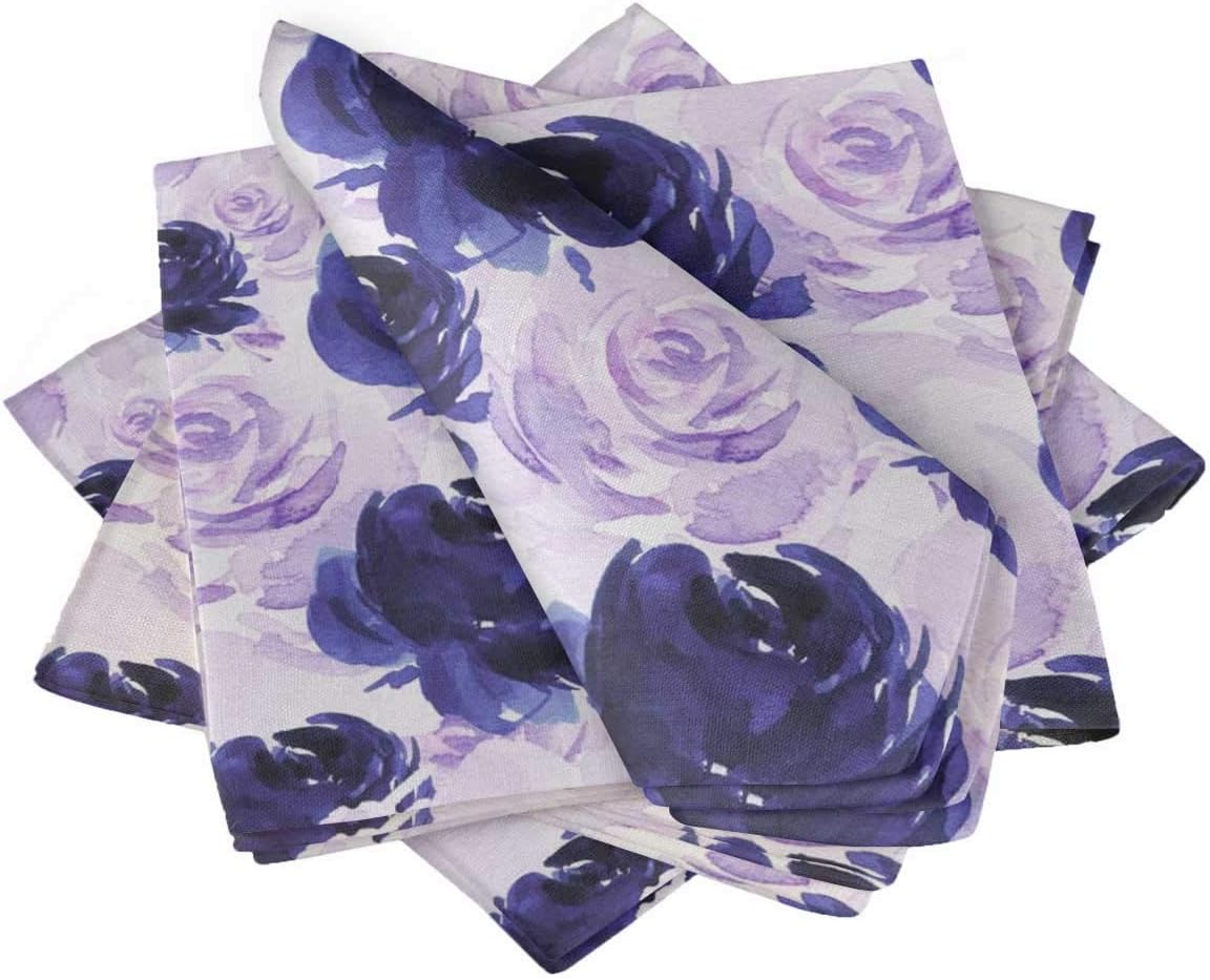 S4Sassy Purple Grandiflora Roses Floral Holiday Parties Cloth Table Linen Re-Usable Dinner Napkins Set 20 x 20(Pack of 6)
