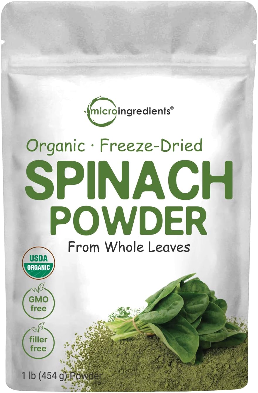 Sustainably US Grown, Organic Spinach Powder, 1 Pound, Freeze Dried from Whole Leaf, Rich in Beneficial Thylakoids and Chlorophyll, Contains Multivitamins, Non-GMO, Vegan Friendly
