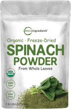 Sustainably US Grown, Organic Spinach Powder, 1 Pound, Freeze Dried from Whole Leaf, Rich in Beneficial Thylakoids and Chlorophyll, Contains Multivitamins, Non-GMO, Vegan Friendly