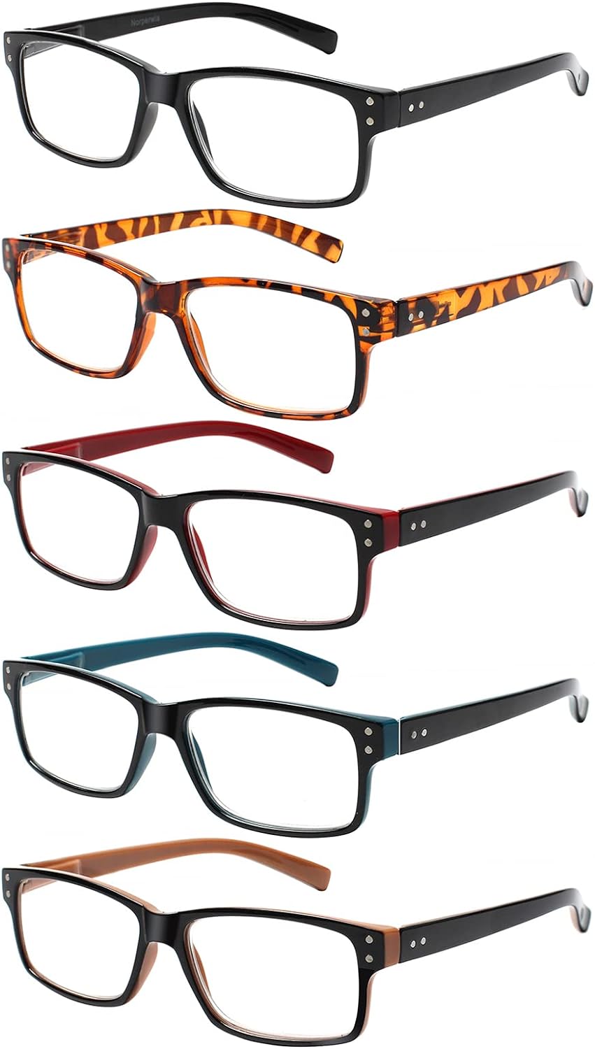 NORPERWIS Reading Glasses 5 Pairs Quality Readers Spring Hinge Glasses for Reading for Men and Women (5 Pack Mix Color -2, 1.75)