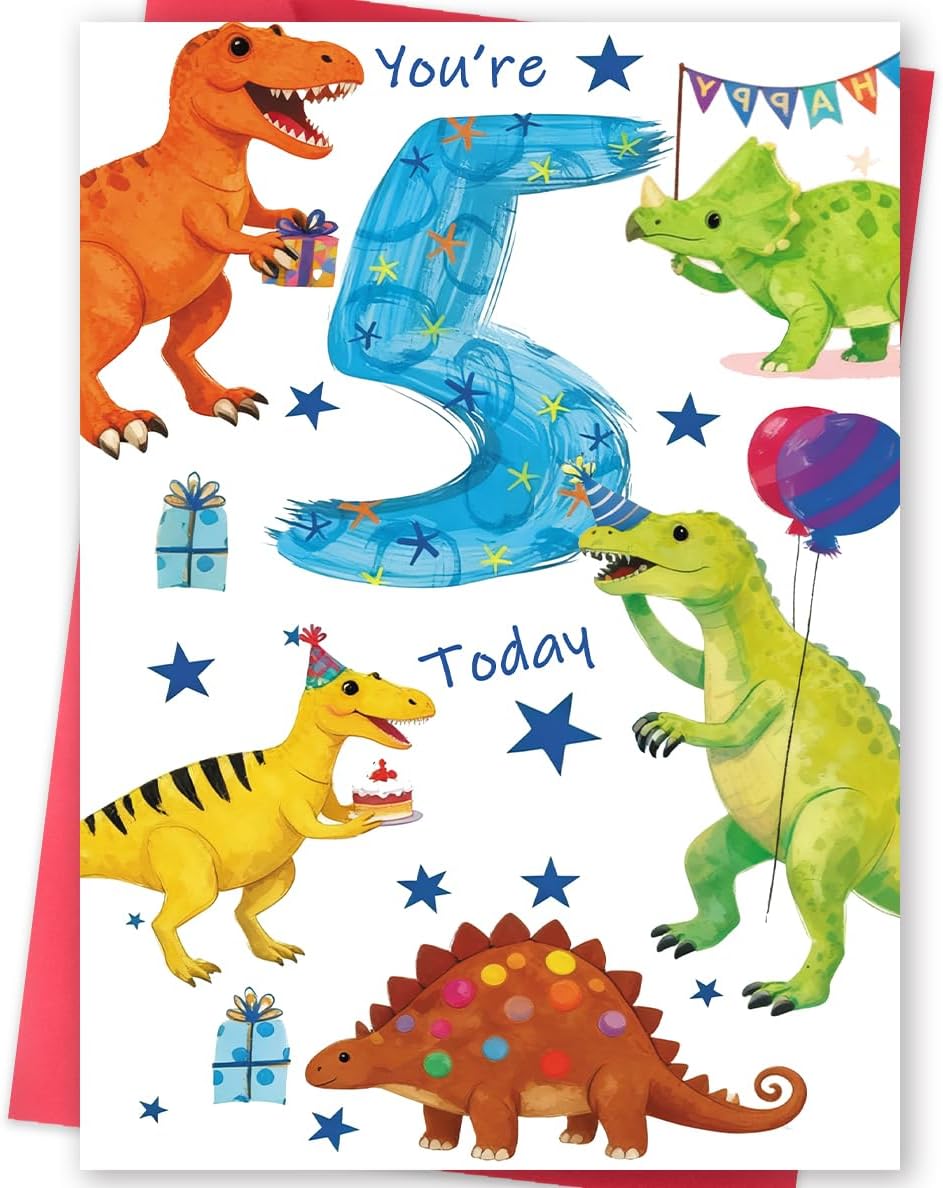 5th Birthday Card for Boy, 5 Year Old Birthday Cards Gifts for Son Nephew Grandson, 5th Bday Gifts Decorations -8x5.3 Inches, Double-Sided