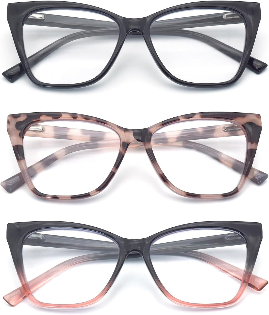 3-Pack Reading Glasses for Women Stylish Oprah Cat-Eye Spring Hinge Readers Anti Blue Light Eyestrain/Glare/UV