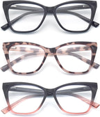 3-Pack Reading Glasses for Women Stylish Oprah Cat-Eye Spring Hinge Readers Anti Blue Light Eyestrain/Glare/UV