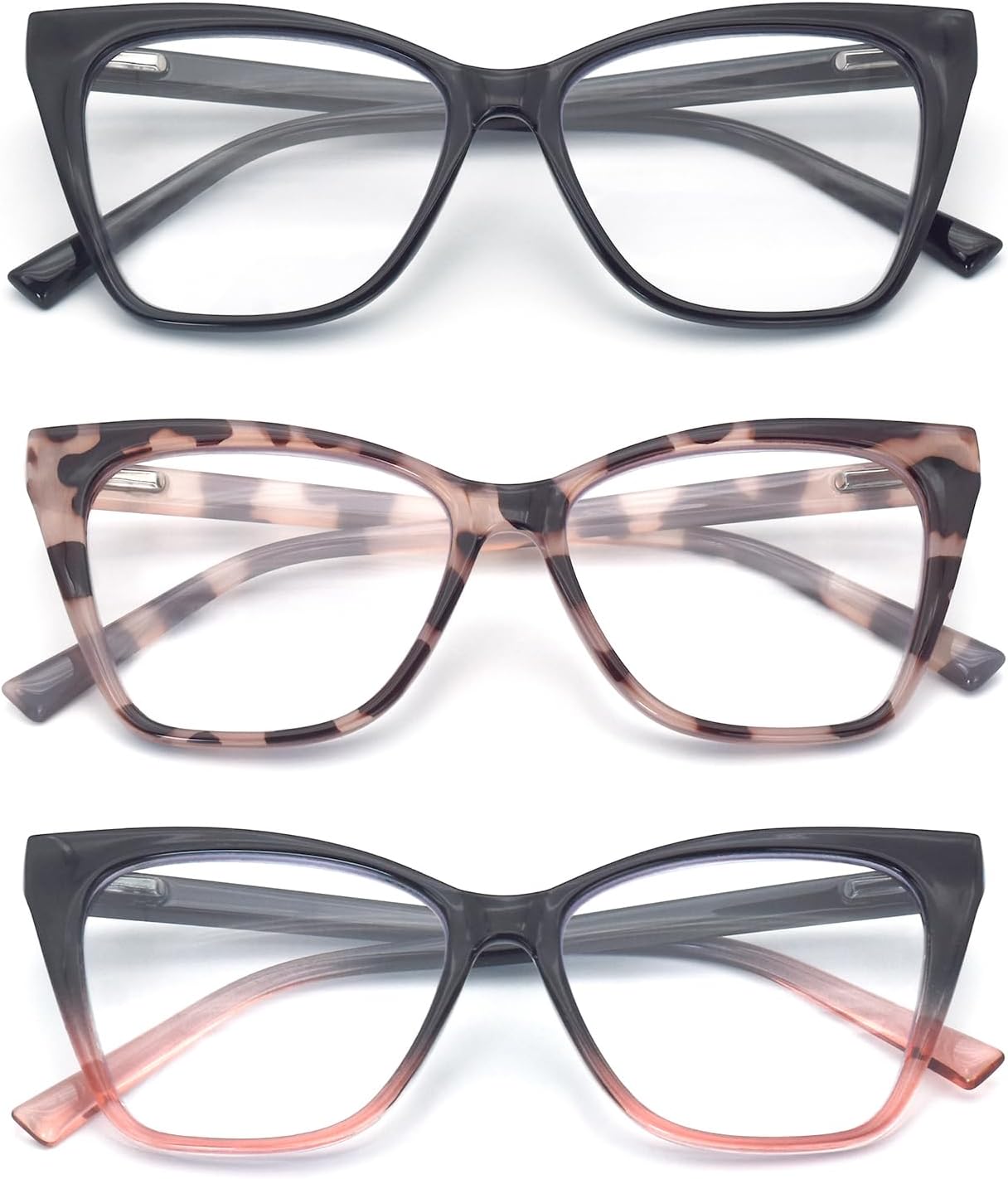 3-Pack Reading Glasses for Women Stylish Oprah Cat-Eye Spring Hinge Readers Anti Blue Light Eyestrain/Glare/UV