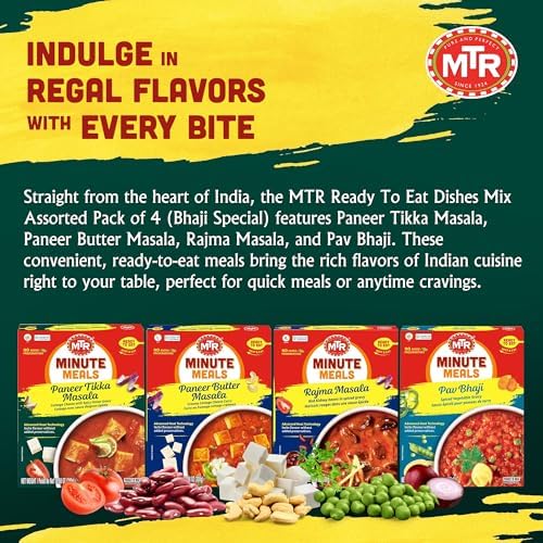 MTR Ready-To-Eat: Desi Special - Assorted Pack of 4 (Paneer Tikka Masala, Paneer Butter Masala, Rajma Masala, Pav Bhaji) - Authentic Indian Food with No Added Preservatives - Suitable for Vegetarians