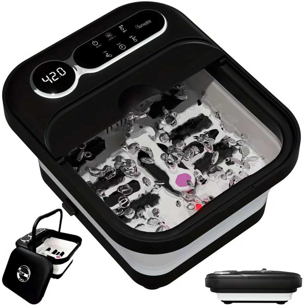 Collapsible Foot Spa And Massager with Heater And Temperature Control, Foot Bath Bowl with Bubbles, Six Massage Rollers, Vibration And Red Light, Foot Soak. Winter Must-Have Foot Spa Massager