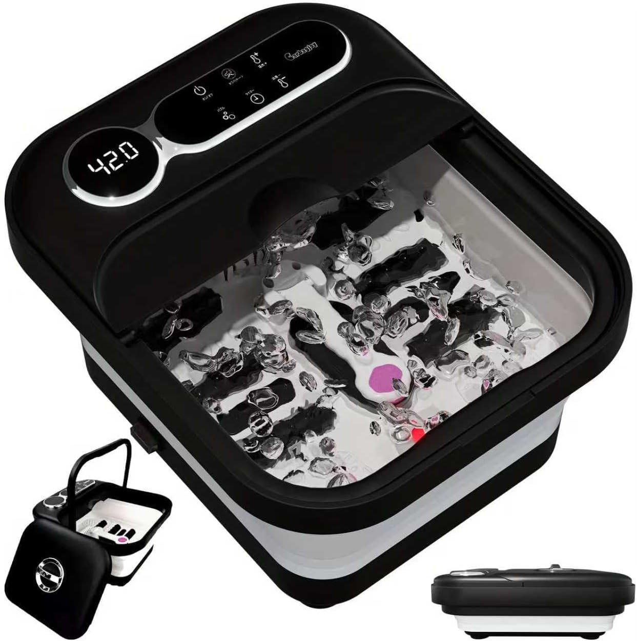 Collapsible Foot Spa And Massager with Heater And Temperature Control, Foot Bath Bowl with Bubbles, Six Massage Rollers, Vibration And Red Light, Foot Soak. Winter Must-Have Foot Spa Massager