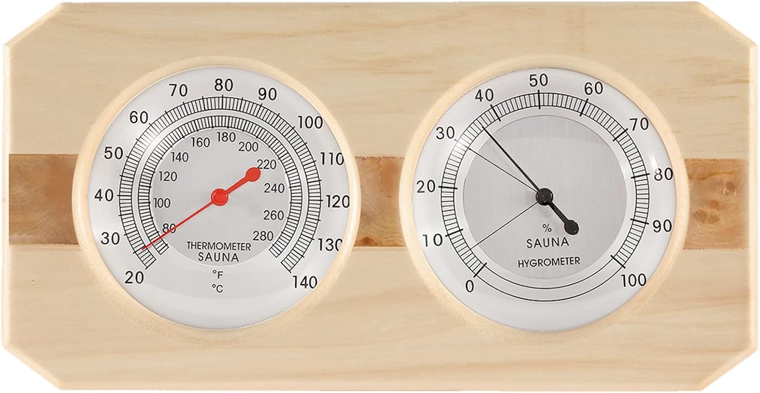 Dyna-Living Sauna Thermometer 2 in 1 Wooden Fahrenheit Thermometer Hygrometer for Sauna Indoor Hygrothermograph for Family Hotel Sauna Room