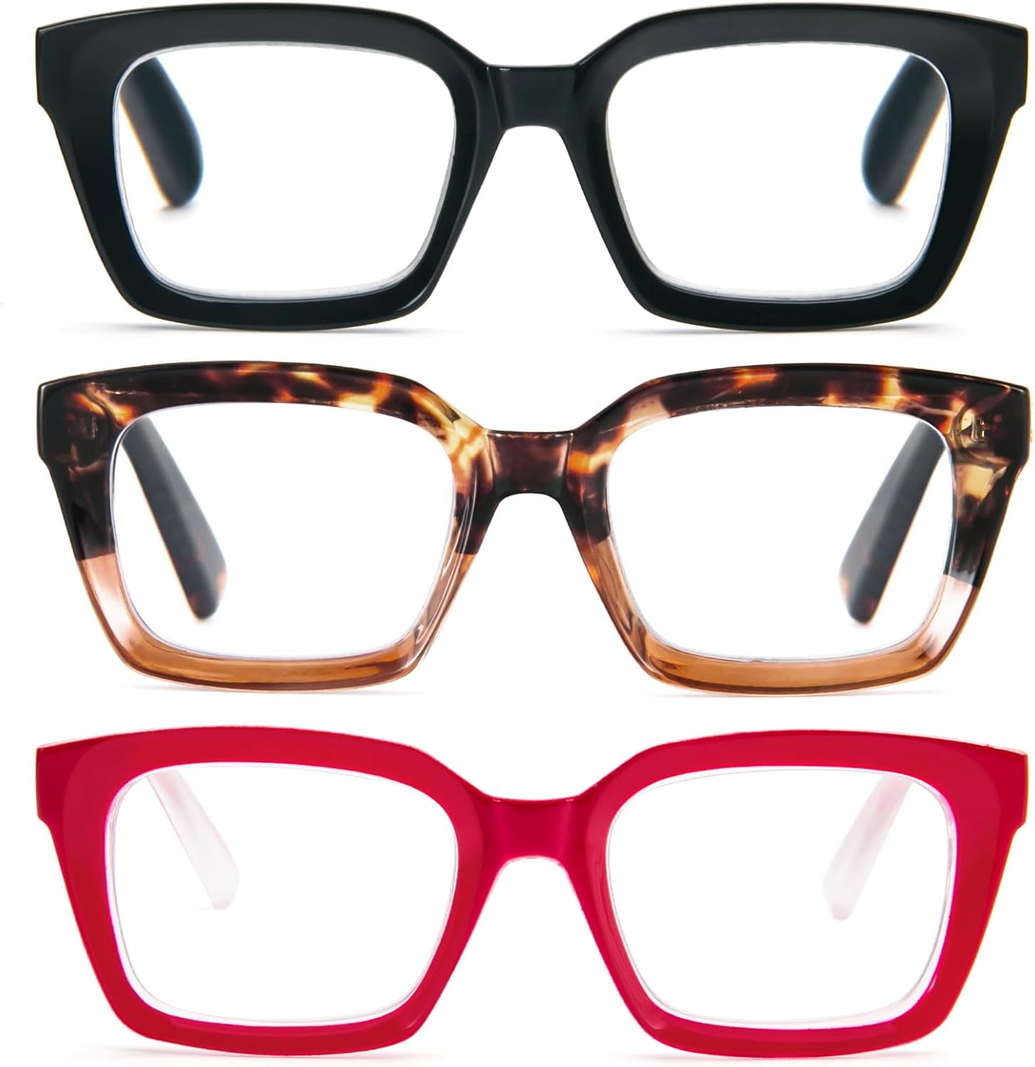 MMOWW Oversized Reading Glasses for Women 3 Pack Oprah Style Blue Light Blocking Computer Readers +1.5