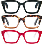 MMOWW Oversized Reading Glasses for Women 3 Pack Oprah Style Blue Light Blocking Computer Readers +2.0