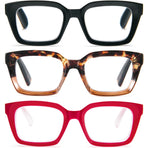 MMOWW Oversized Reading Glasses for Women 3 Pack Oprah Style Blue Light Blocking Computer Readers +2.5