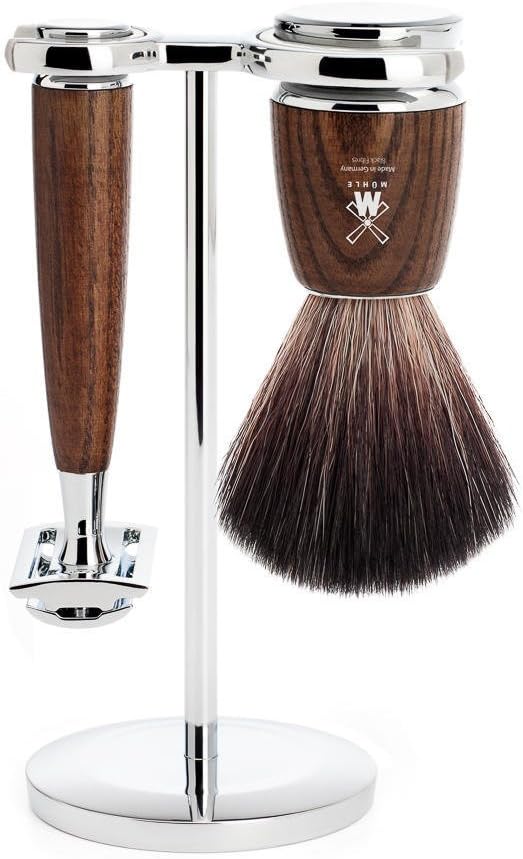 MÜHLE RYTMO Steamed Ash 3-Piece Black Fibre Safety Razor Shaving Set
