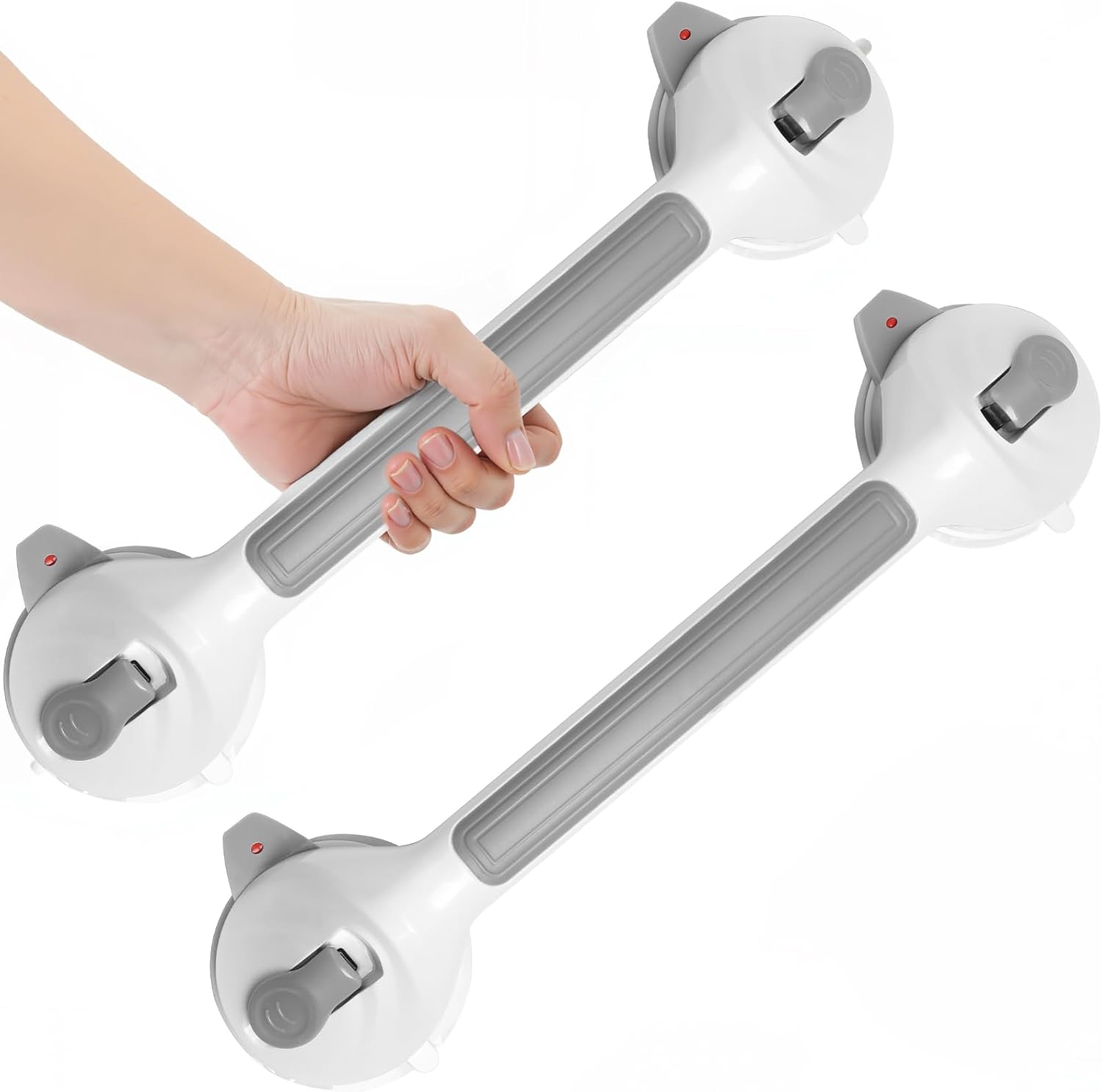 16.5 Inch Shower Grab Bars for Bathtubs, Suction Cup Grab Bar with Safety Indicators, Non-Slip Bathroom Support for Seniors & Elderly, Removable Tool-Free Installation, Portable Balance Handle, 2 Pack