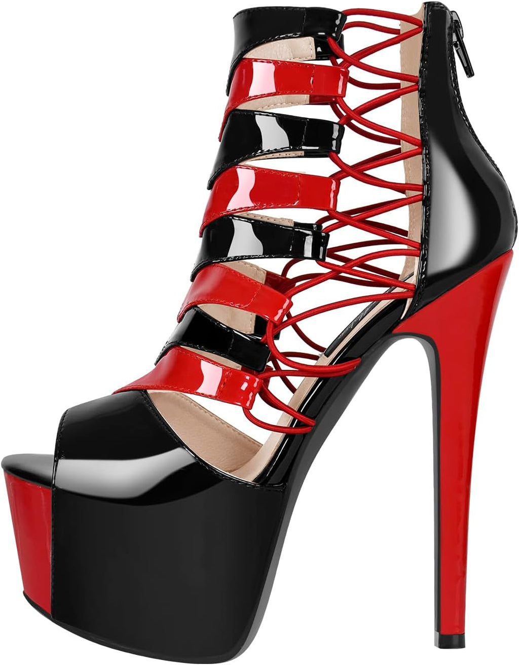 richealnini Women's Sexy Peep Toe Ankle Boots with Zippers Platform Heel Stiletto High Heels Short Booties