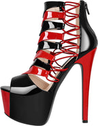 richealnini Women's Sexy Peep Toe Ankle Boots with Zippers Platform Heel Stiletto High Heels Short Booties