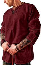 Men's Fashion Cotton Linen Shirt Long Sleeve Solid Color Ethnic Beach Yoga Top