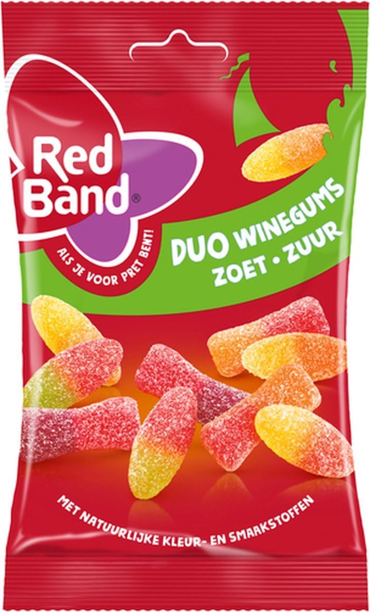 Red Band Duo Winegums Zoet Zuur I Mixed-Fruit flavored Sweet or Sour Coated Wine Gums Gummy Candy I 120g 4.2 ounce