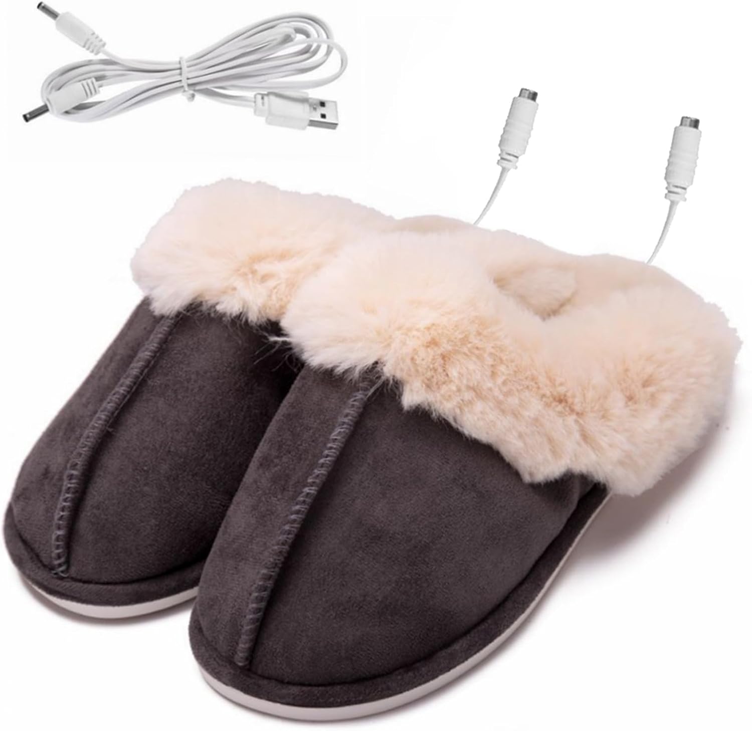 Kunyeah USB Heated Slippers Foot Warmer Shoes Charger Electric Heating Shoes Winter Warm Plush Slippers for Women Men