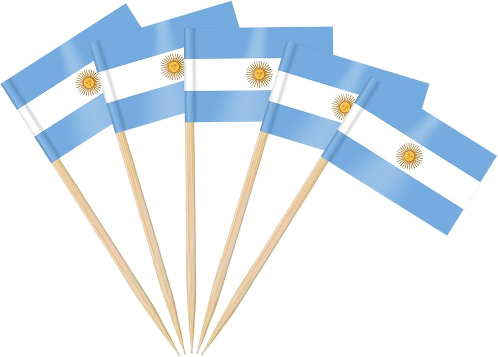 AhfuLife 200 Pcs Argentina Flag Toothpick, Argentina Cupcake Toppers, Argentine Cocktail Picks for Soccer Party Decorations, Olympic Games National Day Decorations