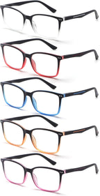 5 Pack Reading Glasses for Women Men, Blue Light Blocking Computer Readers Spring Hinge Fashion Eyeglasses