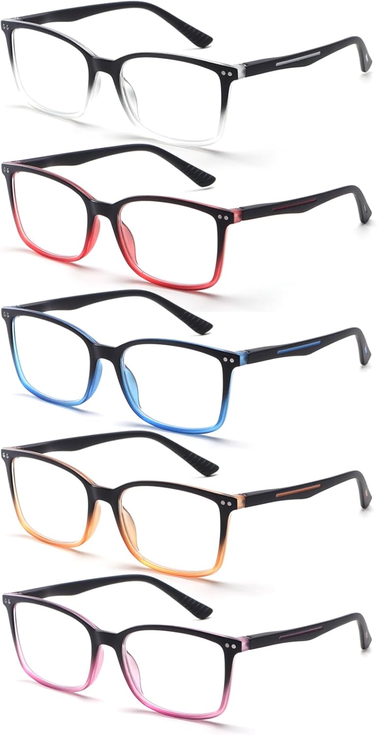 5 Pack Reading Glasses for Women Men, Blue Light Blocking Computer Readers Spring Hinge Fashion Eyeglasses