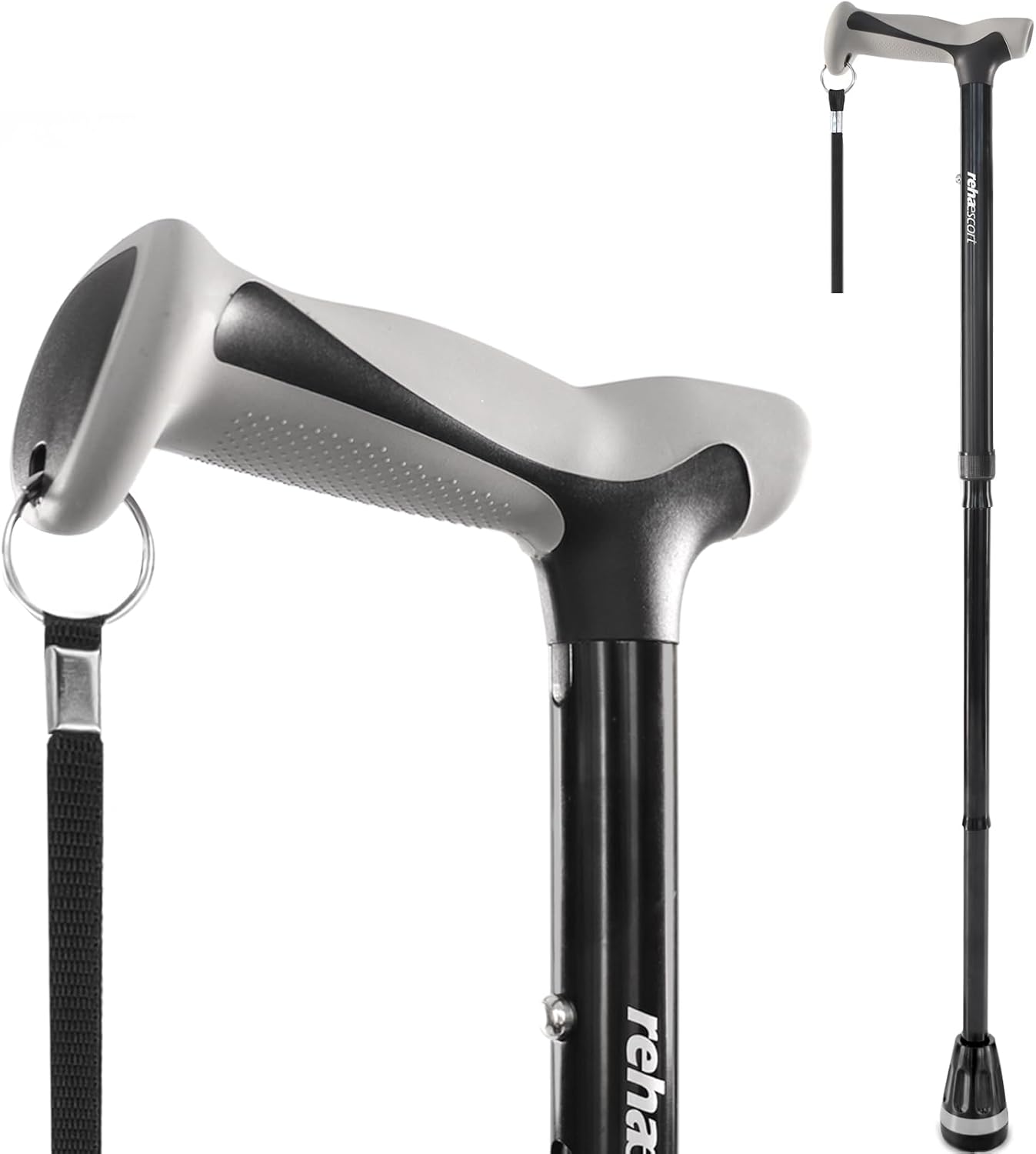 Rehaescort Walking Cane, Folding, Adjustable, Lightweight, Walking Canes for Men & Women, Soft Ergonomic Handle, Heavy Duty All Terrain Tip, Walking Sticks for Seniors & Adults with Travel Bag