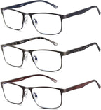 Lcbestbro 3 Pack Blue light Blocking Reading Glasses for Men, Stylish Metal Frame Readers