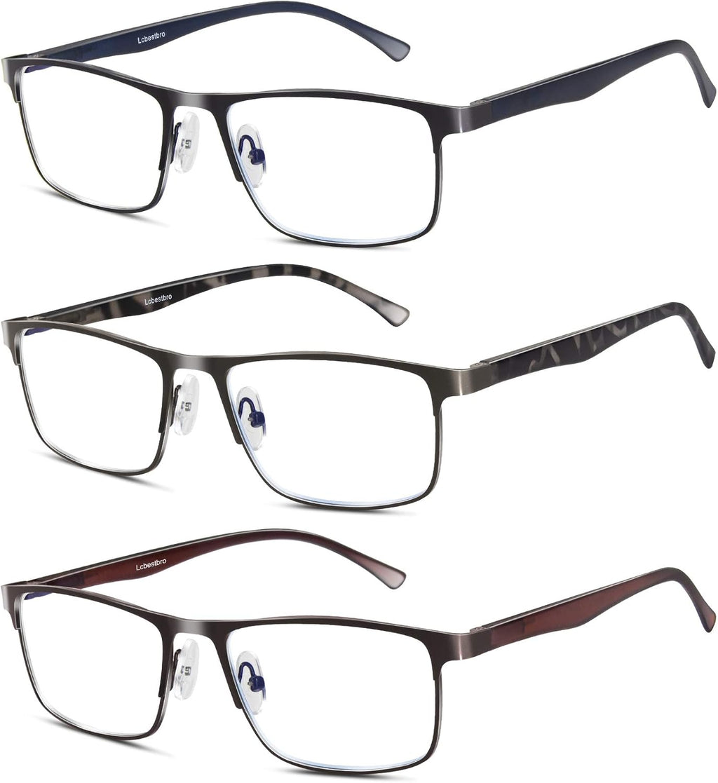3 Pack Blue light Blocking Reading Glasses for Men, Stylish Metal Frame Readers