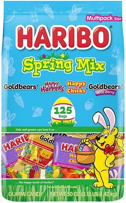 HARIBO Spring Mix Gummy Candy, 125 Bags (50 oz Total) – Goldbears, Happy Hoppers & Happy Chicks Assorted Gummies