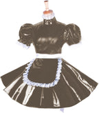 Lockable PVC Dress Short Puff Sleeve Outfit Crossdresser Plus Size Sissy Dress,Dark Grown,7XL