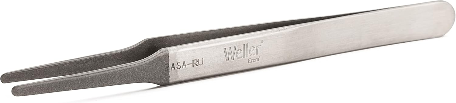 Weller Erem 2ASA Precision Tweezers with Flat Rounded Tips Suitable for All Standard Gripping Applications and Assembly Jobs on Printed Circuit Boards, 120mm