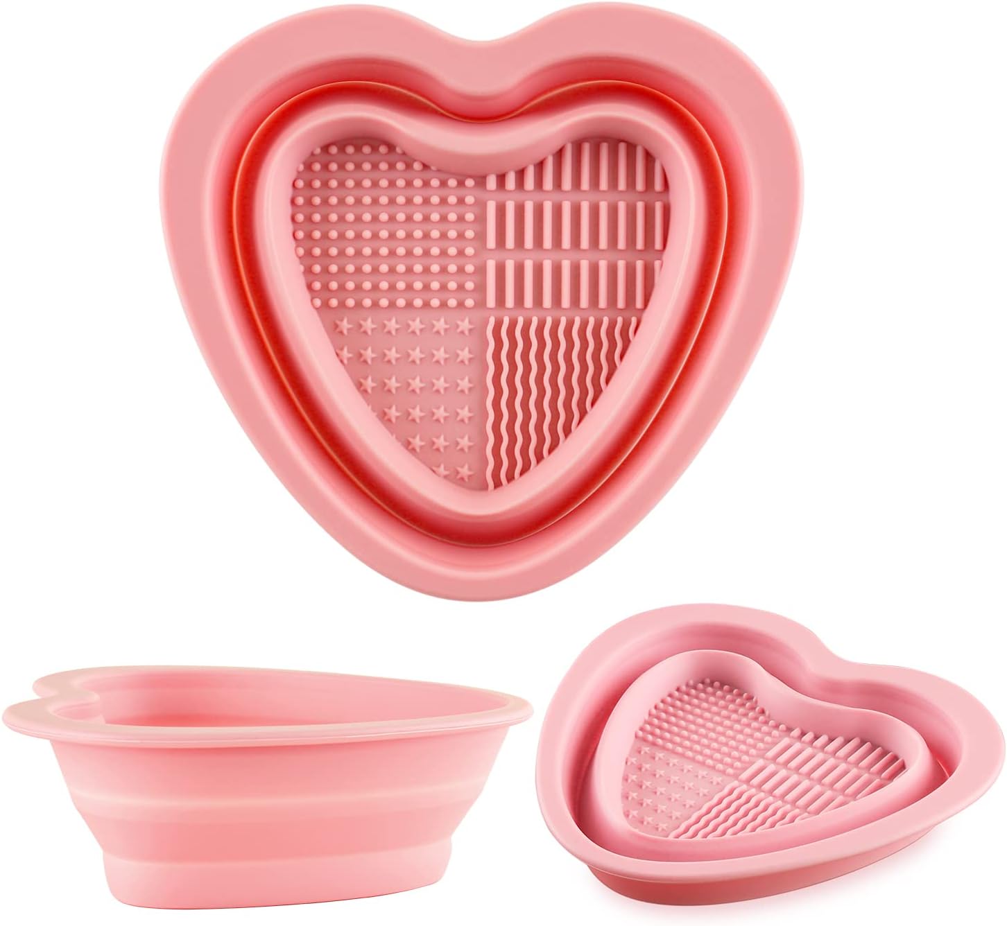 2PCS Brush Cleaning Palette,Foldable Brush Deep Cleaning Bowl/Mat 2-in-1 Collapsible Silicone Heart BowlReusable Scrubber to Clean All of Your Ink Blending Brushes with Ease Portable Washing Tool