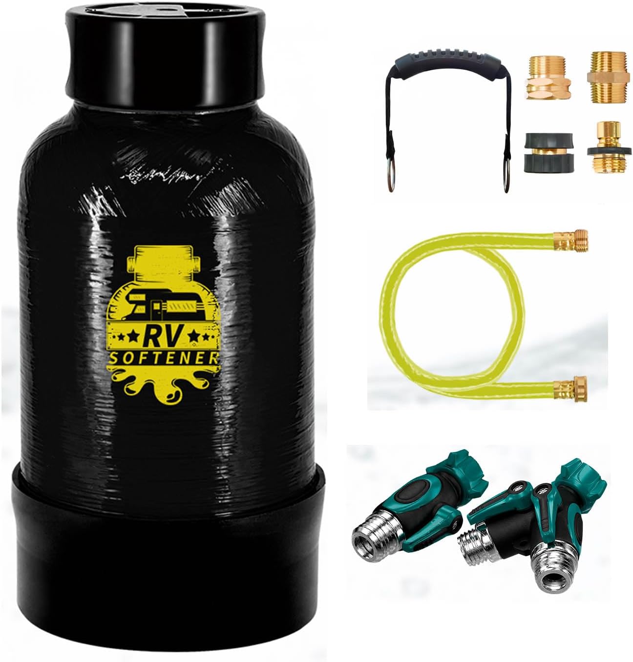 Filterelated RV Water Softener -16000 Grain Portable Water Softener with 3/4 "Brass Fitting and Custom Hose, Softened Hard Water Filter System for RV,Boats,Mobile Car Washes,Pressure Washes