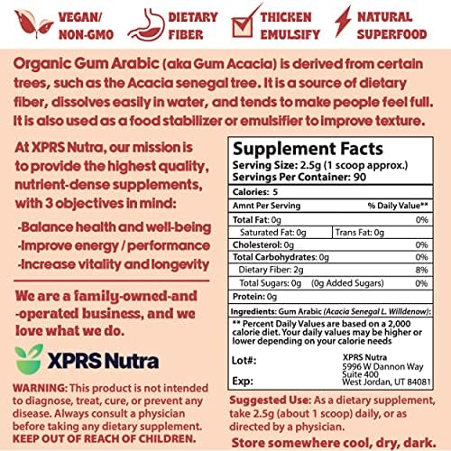 XPRS Nutra Gum Arabic Powder - Premium Acacia Gum Powder 4 Ounce - Food Grade Powdered Arabic Gum Arabic for Watercolor Paint - Arabic Gum for Baking and More