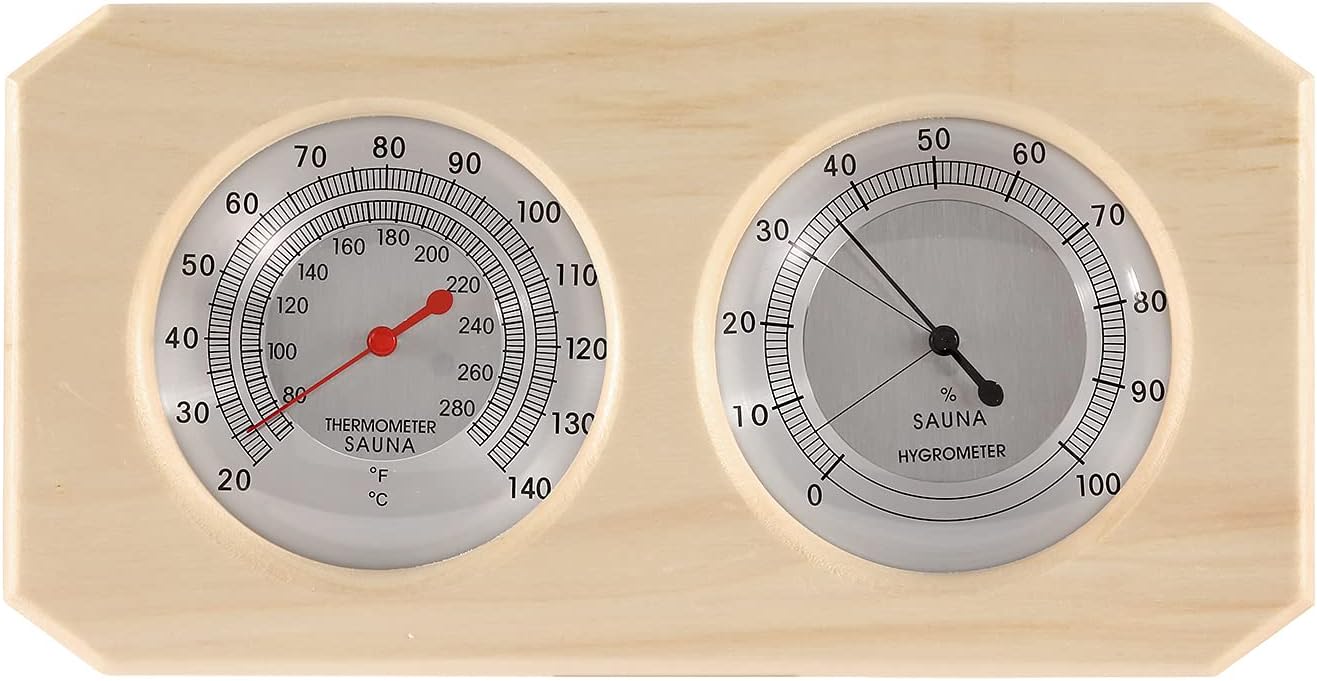 Dyna-Living 2 in 1 Sauna Wooden Sauna Hygrothermograph Indoor Fahrenheit Thermometer and Hygrometer for Hotel or Sauna Room