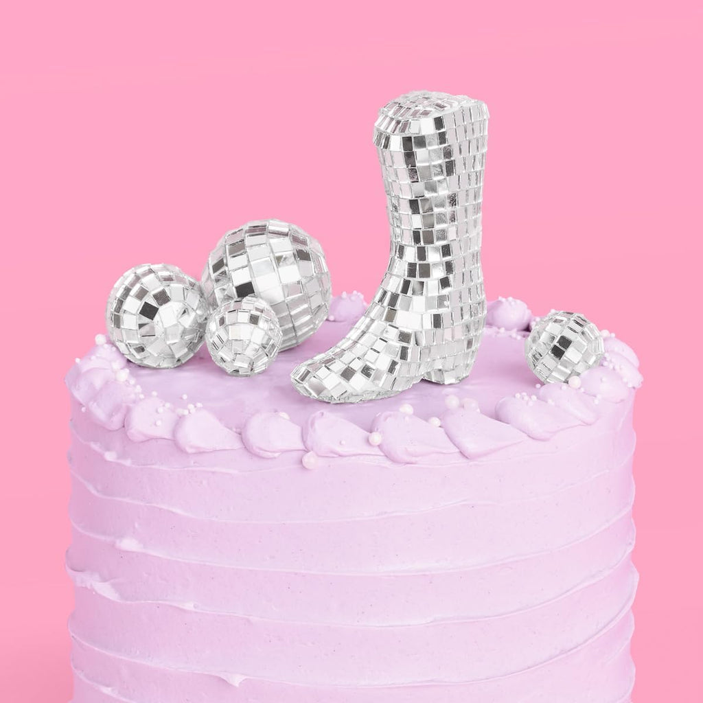 xo, Fetti Disco Ball and Cowgirl Boot Cake Topper - 5 pieces | Disco Bachelorette, Rodeo Birthday Party, Space Cowboy Supplies, 70s Groovy Cake Decoration, Western Baby Shower Cupcake Decor