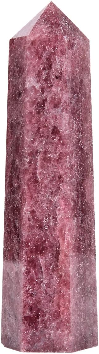 Large Strawberry Quartz Crystal Tower Natural Healing Crystal Point Wand Obelisk 6 Faceted Reiki Chakra Meditation Therapy Home Decor Gift 1.5-2 LBS