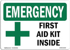 OSHA Emergency Sign - First Aid Kit Inside | Vinyl Label Decal | Protect Your Business, Construction Site, Warehouse & Shop Area | Made in The USA
