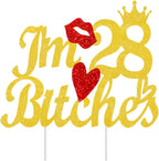 Happy 28th Birthday Cake Toppers Gold Glitter, Cheers to 28 Years Old Bday Decoration 28th Anniversary Dessert Topper, Twenty-eight Theme Cake Picks Appetizers Cocktail Toothpicks Party Supplies