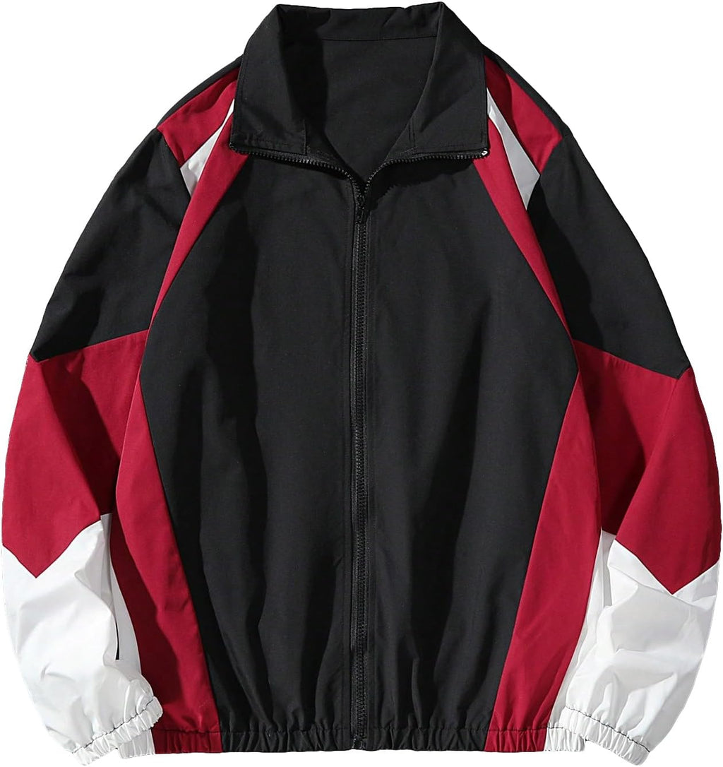 SOLY HUX Men's Varsity Jacket Zipper Color Block Windbreaker Jackets Long Sleeve Coats Streetwear