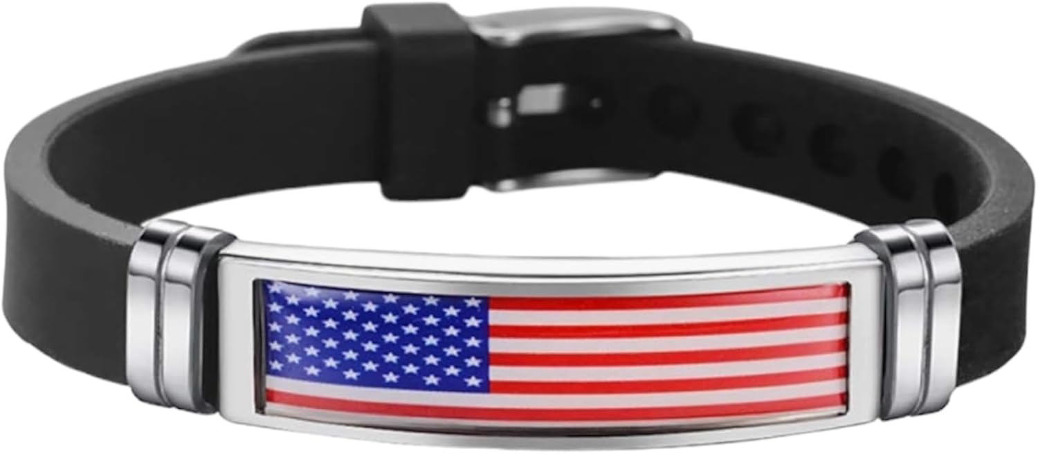 United States Of America Flag Bracelet Silicon Chain Wristband Souvenir, USA Fashion Handmade Bracelet For Man & Woman Special Day's Gift and 4th of July