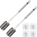 Sponge Bottle Brush Adjustable Long Handle Up to 14.5”High-Density Foam Bottle Brush & Scrubber Head Hanging Design with 4 Traceless Hooks – Bottle Cleaner for Glasses & More (2 Pack)