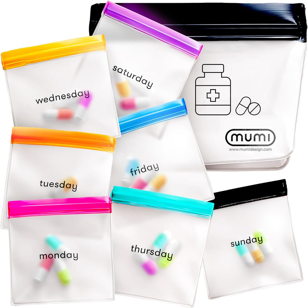 MUMI Pill Pouch Set, Travel Pill Organizer 7 Mini Zipper Pouches, Small Pill Bags, Reusable Pouches for Medicine Travel, Pocket Pill Organizer, Purse Accessories, Vitamin Organizer