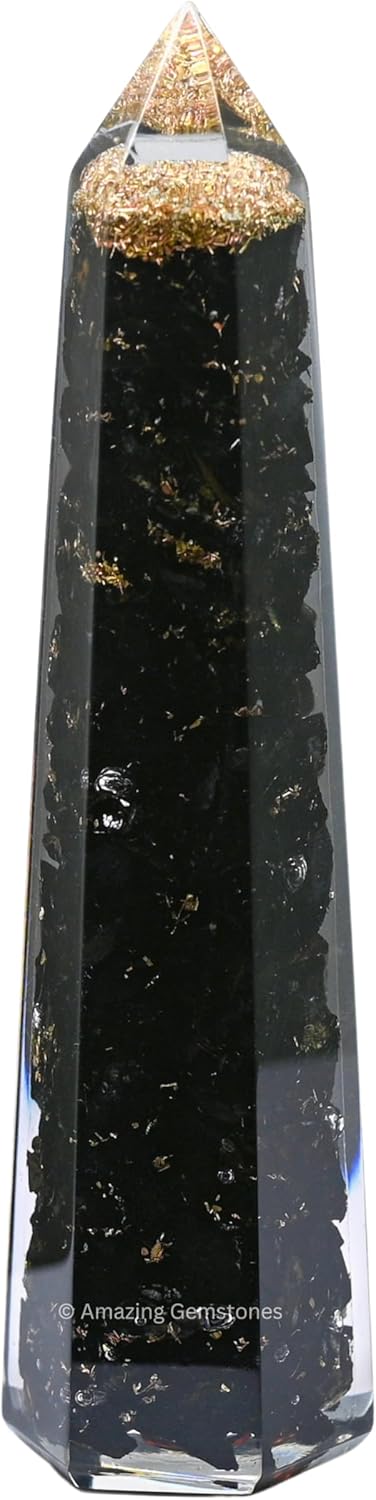 Amazing Gemstone Black Tourmaline Orgonite Orgone Crystal Towers - Large 4.5" Orgonite Crystal Wand Obelisk Tower Point for Meditation, Crystals and Healing Stones Gift and Protection