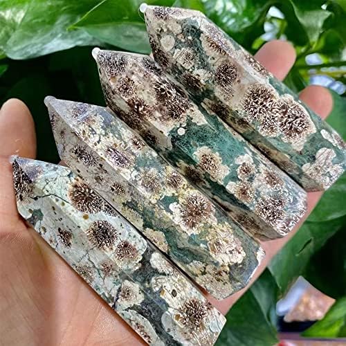Meditation Home 1kg Green Cherry Blossom Flower Agate Obelisk Crafts Sakura Quartz Crystal Point Healing Wand Tower Generator Chakra Stone Prism (Size : 1pcs)