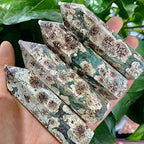 Meditation Home 1kg Green Cherry Blossom Flower Agate Obelisk Crafts Sakura Quartz Crystal Point Healing Wand Tower Generator Chakra Stone Prism (Size : 1kg)