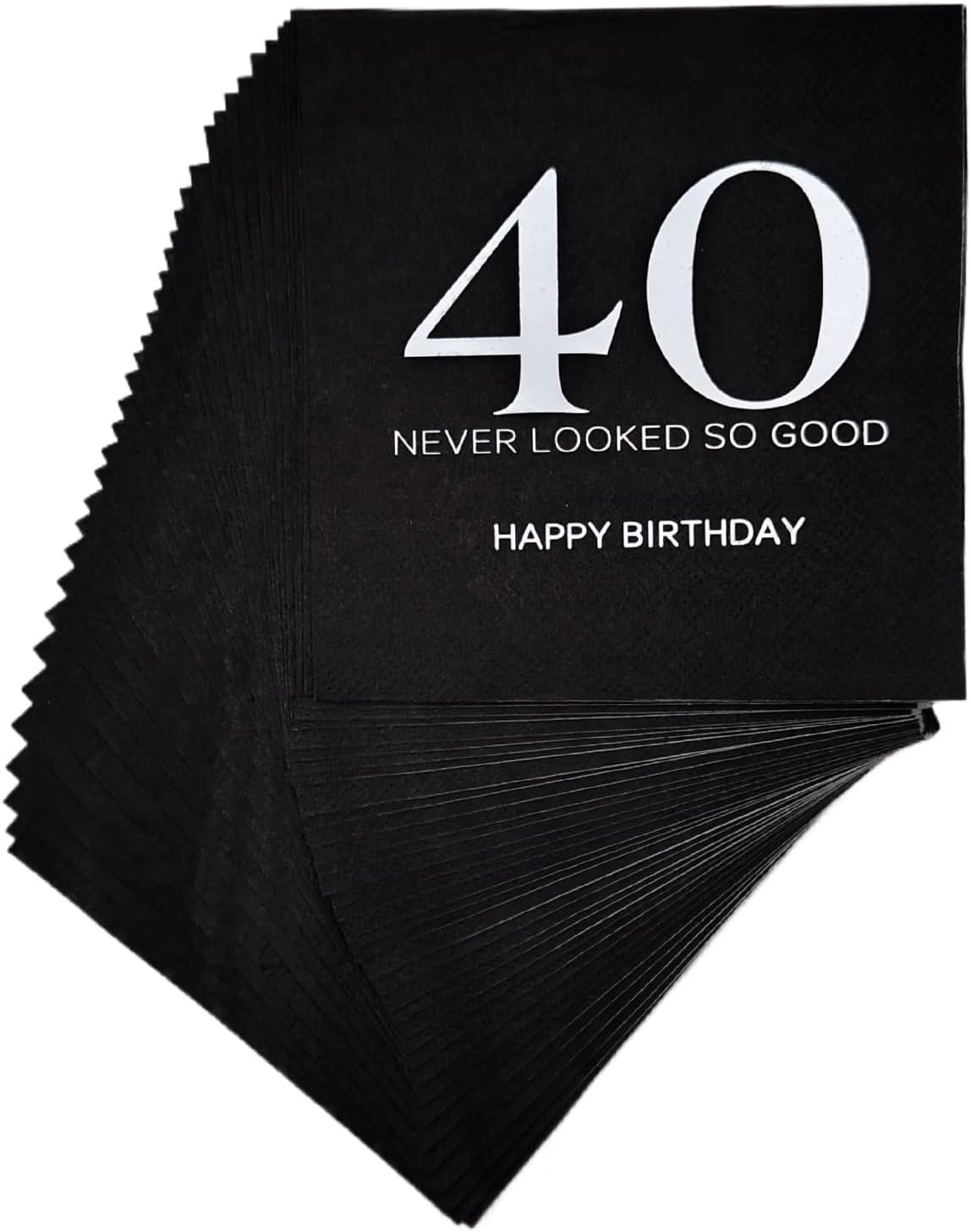 Black and Silver Happy 40th Birthday Disposabel Napkins,40th Birthday Party Decoration Dessert Beverage Cocktail Cake Napkins 40pcs