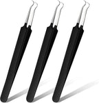 Honoson 3 Pcs Blackhead Tweezer Stainless Steel Pimple Tweezers Extractor Tool for Remove Zit Whitehead Pimple Bend Curved Tweezer Skin Blackhead Remover Tools(Black)
