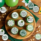36PCS Edible Happy St Patrick’s Day Cupcake Toppers Wafer Paper Four Leaf Clover Cupcake Picks for Happy St Patrick’s Day Irish Theme Baby Shower Birthday Party Cake Supplies
