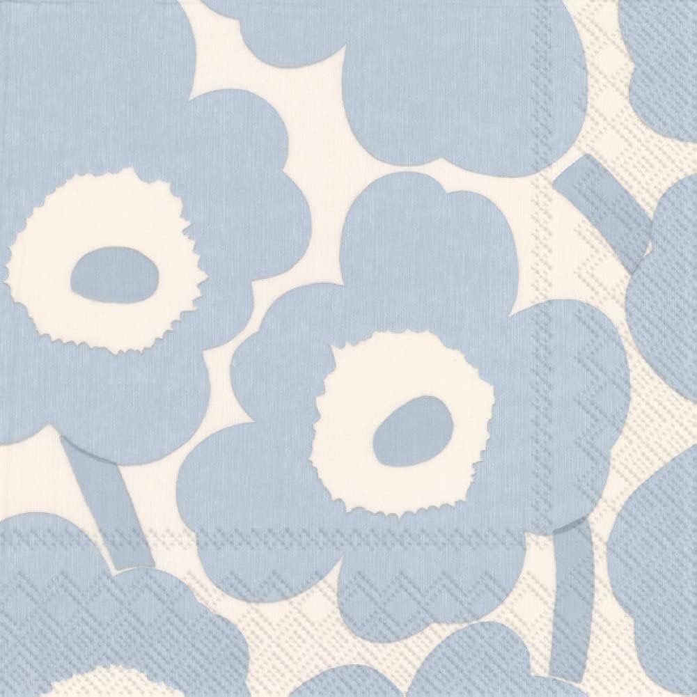 IHR Ideal Home Range Party Napkins Disposable 3-Ply Paper Lunch Napkin Pack, 6.5" x 6.5", Unikko Cream Light Blue, 20-Count